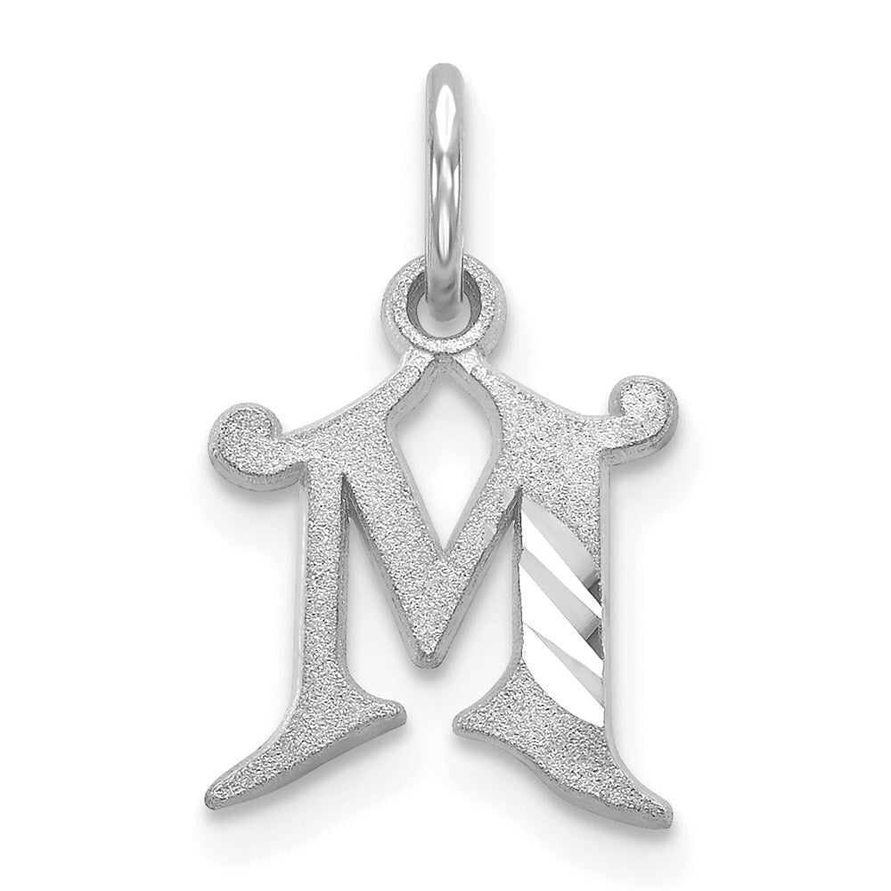 14k White Gold Diamond-cut Letter M Initial Charm Pendant for Women