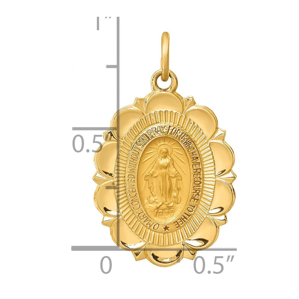 14k Yellow Gold Solid Polished/Satin Small Fancy Oval Miraculous Medal