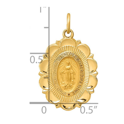 14k Yellow Gold Solid Polished/Satin Small Fancy Oval Miraculous Medal