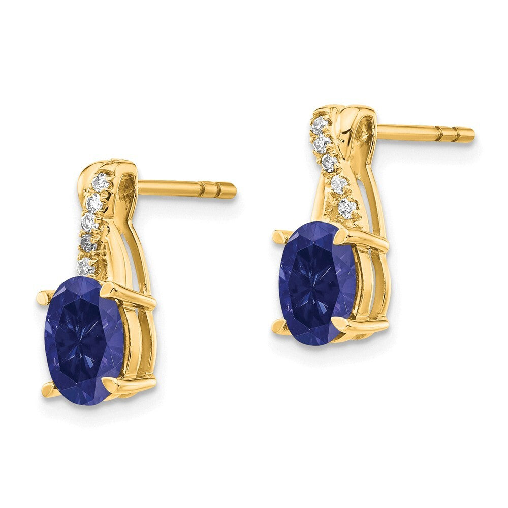 14k Yellow Gold Created Sapphire and Diamond Stud Earrings Gift for Women