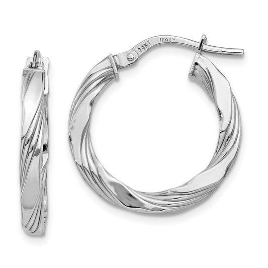 14K White Gold Twisted Textured Hoop Earrings Gift for Women