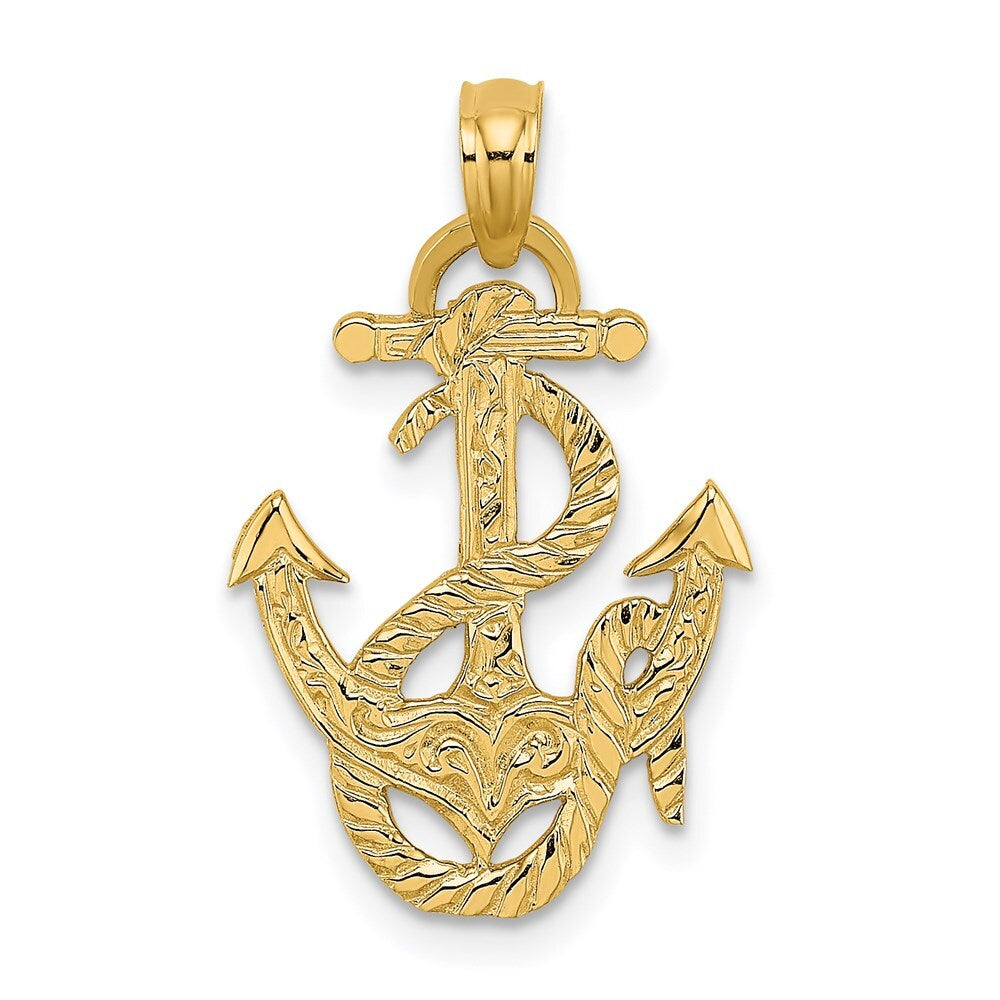 14k Yellow Gold Polished Anchor and Rope Charm
