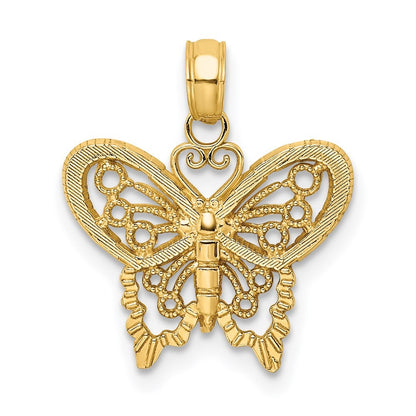 14k Yellow Gold Polished and Textured Filigree Butterfly Charm