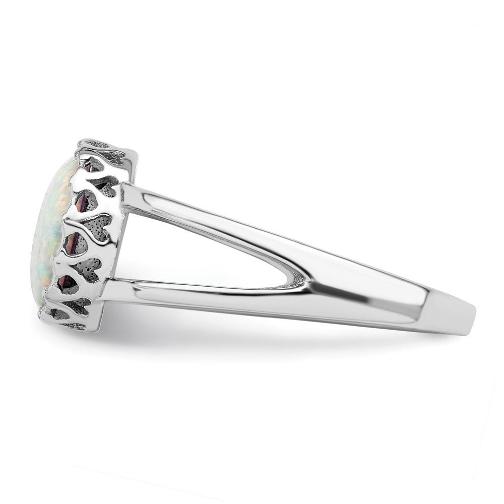 Sterling Silver Rhodium-plated Round White Created Opal Inlay Ring Size 7