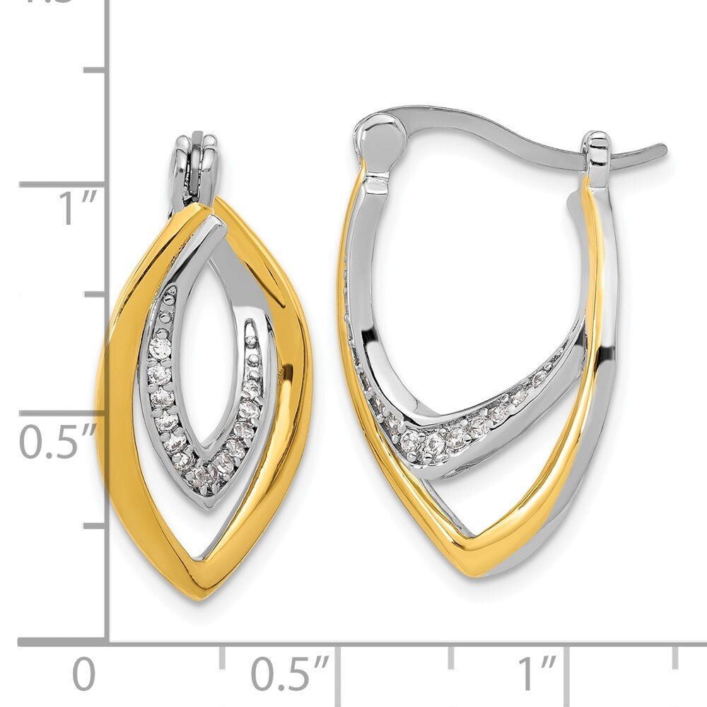 Sterling Silver Gold-tone Polished Cubic Zirconia Fancy Hoop Earrings