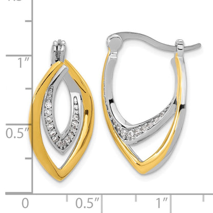Sterling Silver Gold-tone Polished Cubic Zirconia Fancy Hoop Earrings