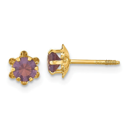 14k Yellow Gold 4mm Cubic Zirconia Birthstone (Feb) Screwback Stud Earrings