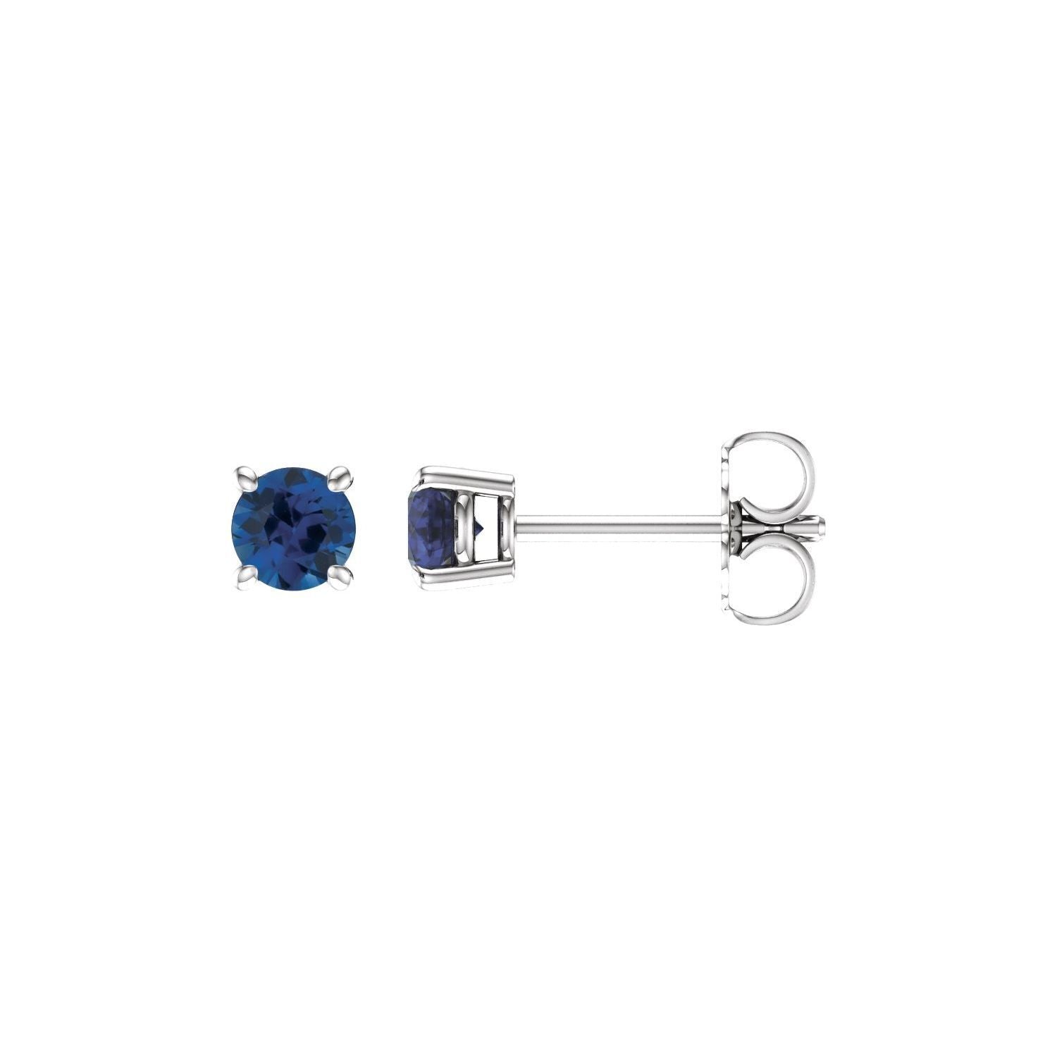 14k White Gold 4 mm Natural Blue Sapphire Stud Earrings Fine Jewelry for Women