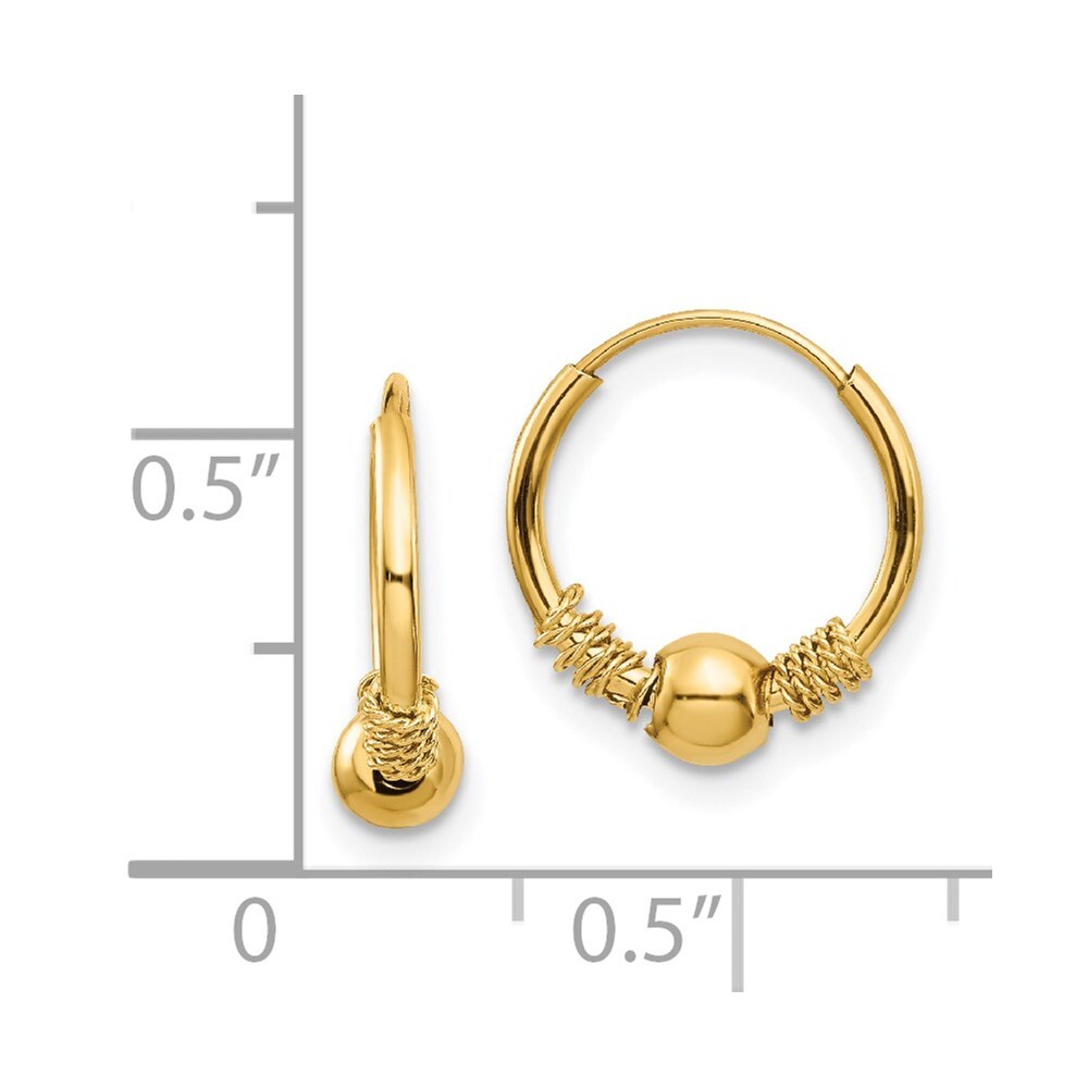 14k Yellow Gold Endless Hoop Bead Earrings Gift for Women