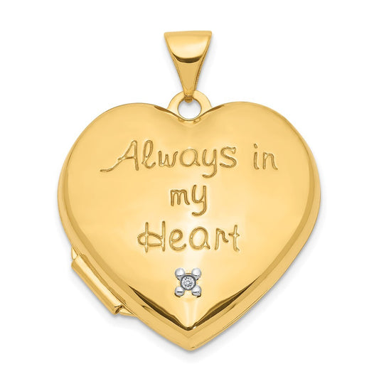 14k Two-tone Gold Diamond Always in my Heart Charm Pendant Locket