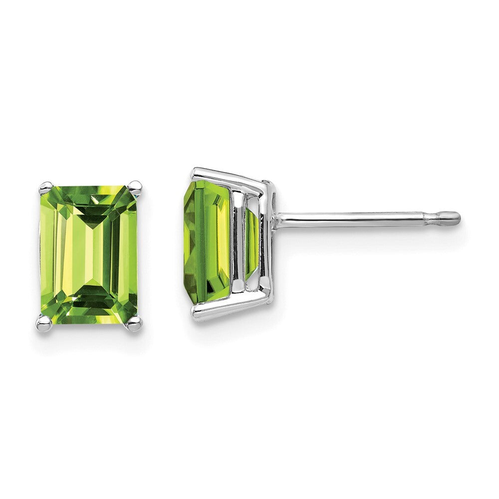 14k White Gold 7x5mm Emerald Cut Peridot Stud Earrings Gift for Women