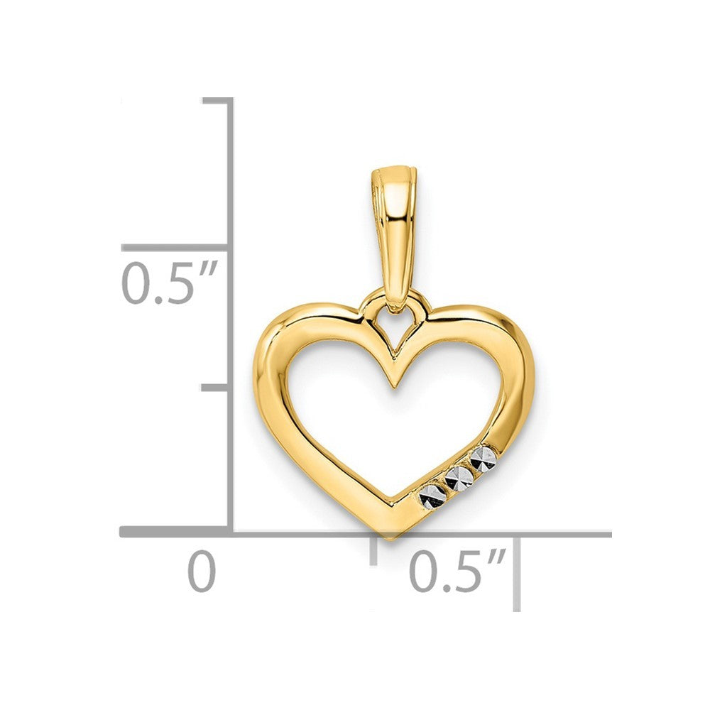 14k Yellow Gold and White Rhodium Diamond-cut Heart Pendant