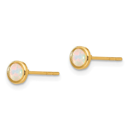 14k Yellow Gold Polished Lab Created Opal Bezel Stud Earrings Gift for Women