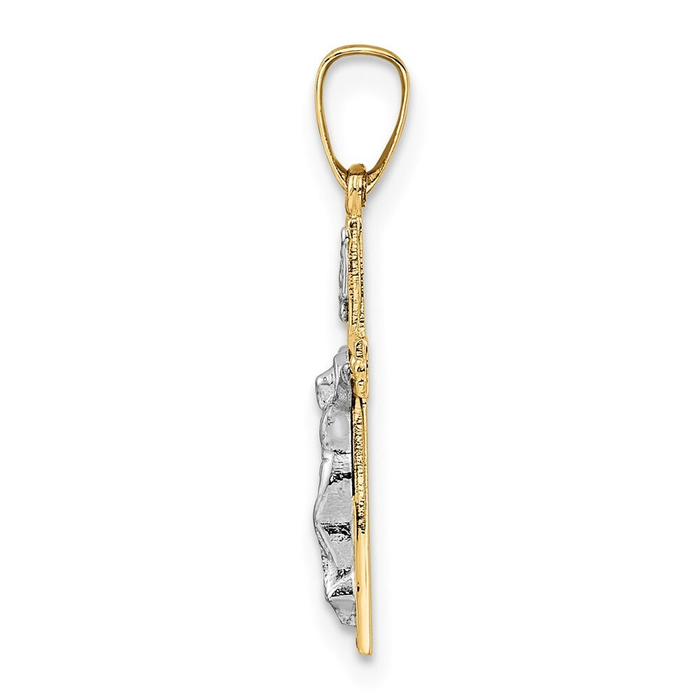 14k Two-tone Gold Polished Solid INRI Crucifix Pendant for Women
