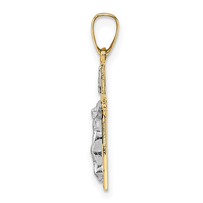 14k Two-tone Gold Polished Solid INRI Crucifix Pendant for Women