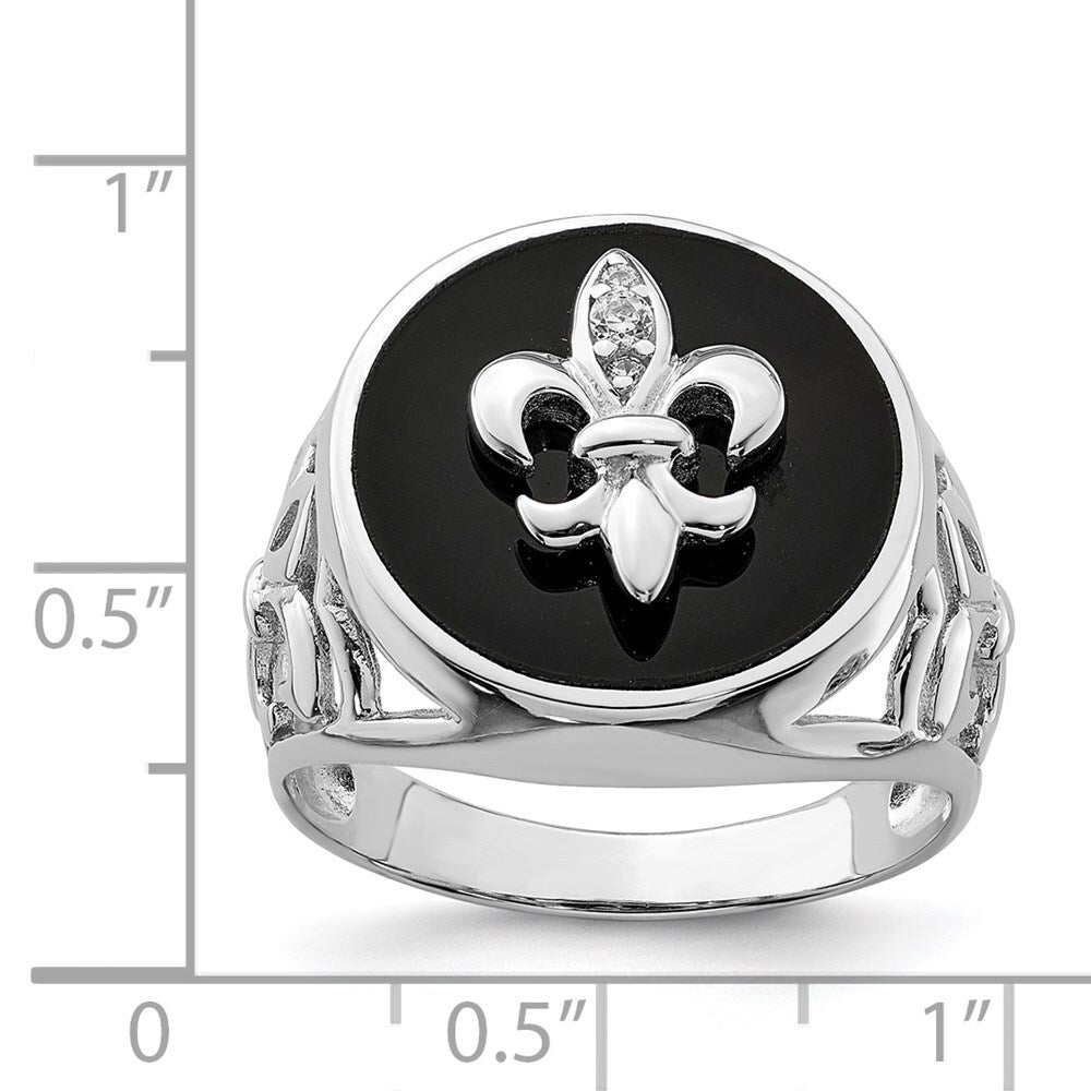 Sterling Silver Rhodium Plated Cubic Zirconia Black Onyx Ring Size 9