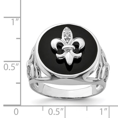 Sterling Silver Rhodium Plated Cubic Zirconia Black Onyx Ring Size 9