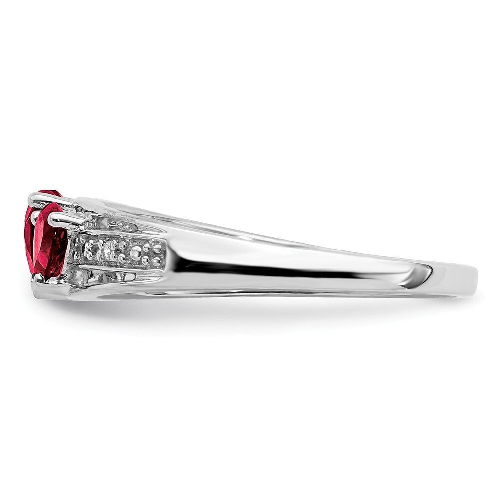14k White Gold Cr. Ruby and Diamond Heart Ring Size 7