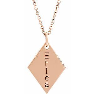 14k Rose Gold Engravable Diamond-Shaped 16-18" Necklace