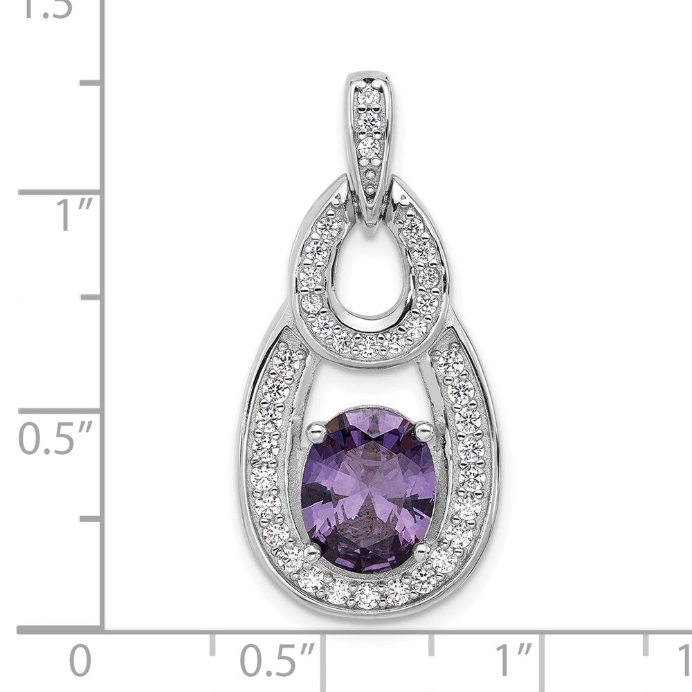 Sterling Silver Rhodium-plated Cubic Zirconia and Purple Zircon Pendant