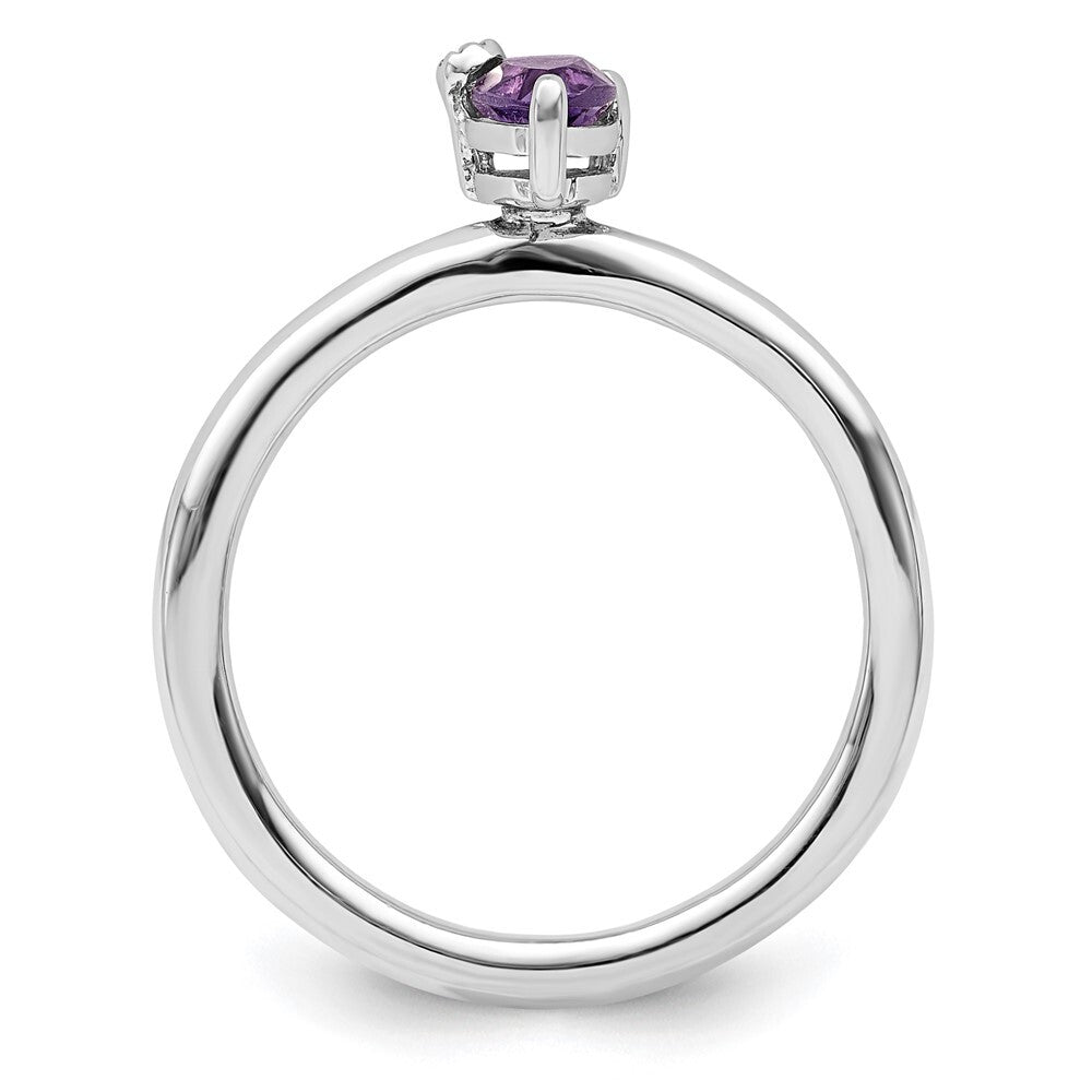 Sterling Silver Rhodium-plated Polished Pear Amethyst & White Topaz Ring Size 8