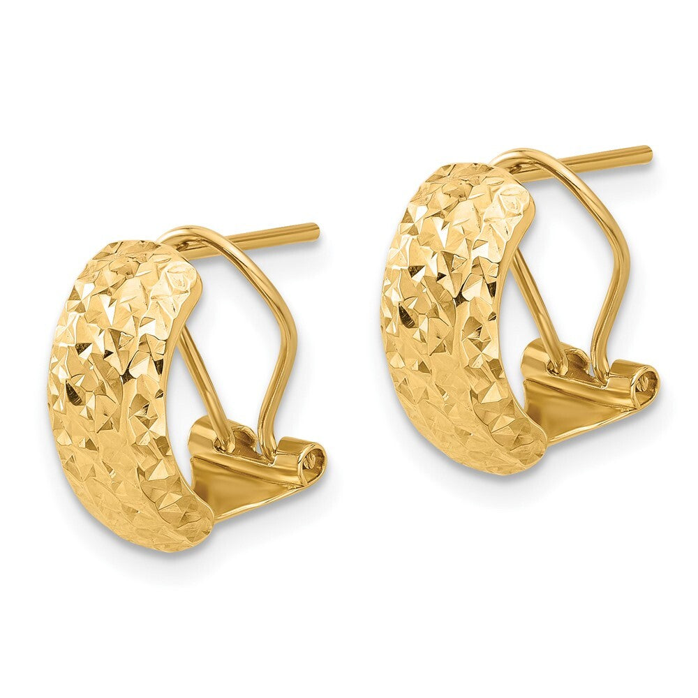 14k Yellow Gold Polished and Diamond-cut Omega Back Stud Earrings