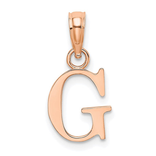 14k Rose Gold Polished Block Letter G Initial Pendant for Women