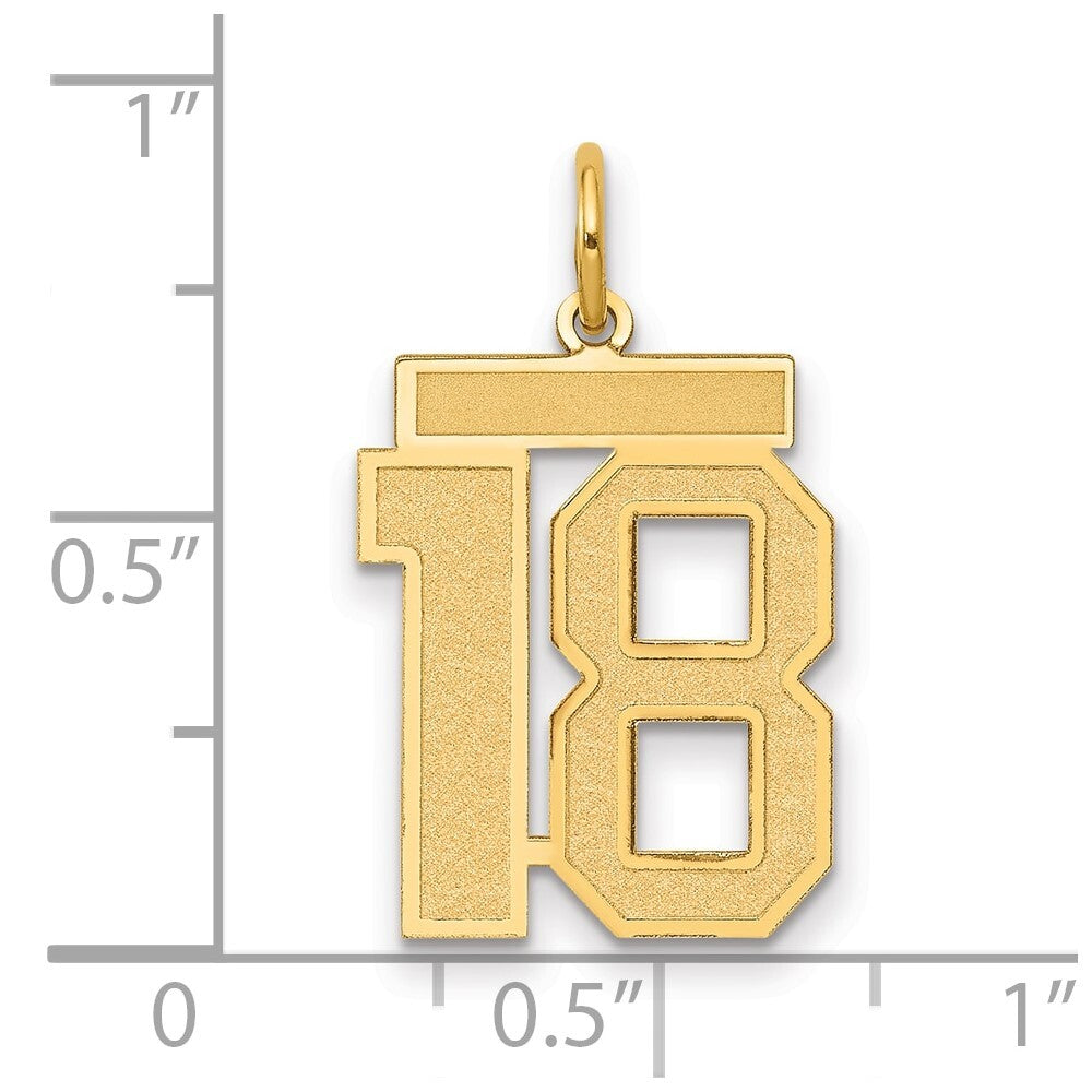 14k Yellow Gold Medium Satin Number 18 Charm Pendant for Women