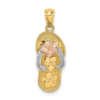 14k Tri-Color Gold Tri Color Plumeria Sandal Pendant for Women