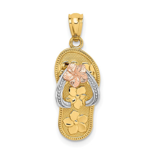 14k Tri-Color Gold Tri Color Plumeria Sandal Pendant for Women