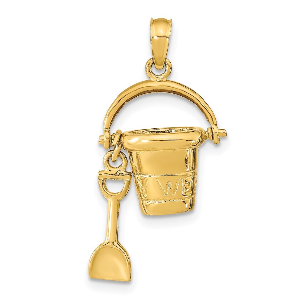 14k Yellow Gold 3D KEY WEST Pail and Shovel Pendant for Women