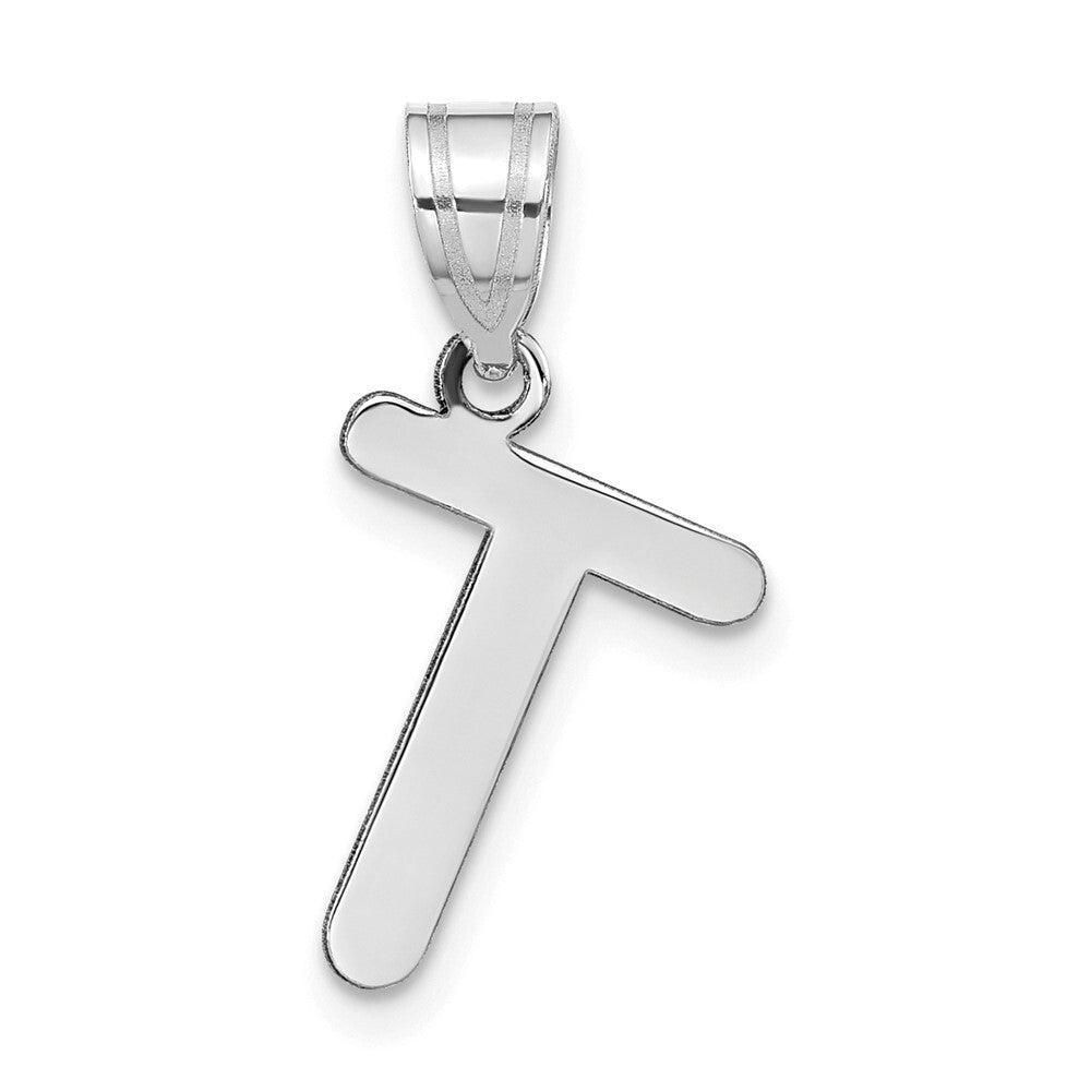 14k White Gold Polished Bubble Letter T Initial Pendant for Women