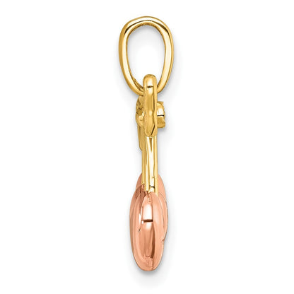 14k Yellow Gold with White Rhodium and Rose-plating  Heart Cherries Charm