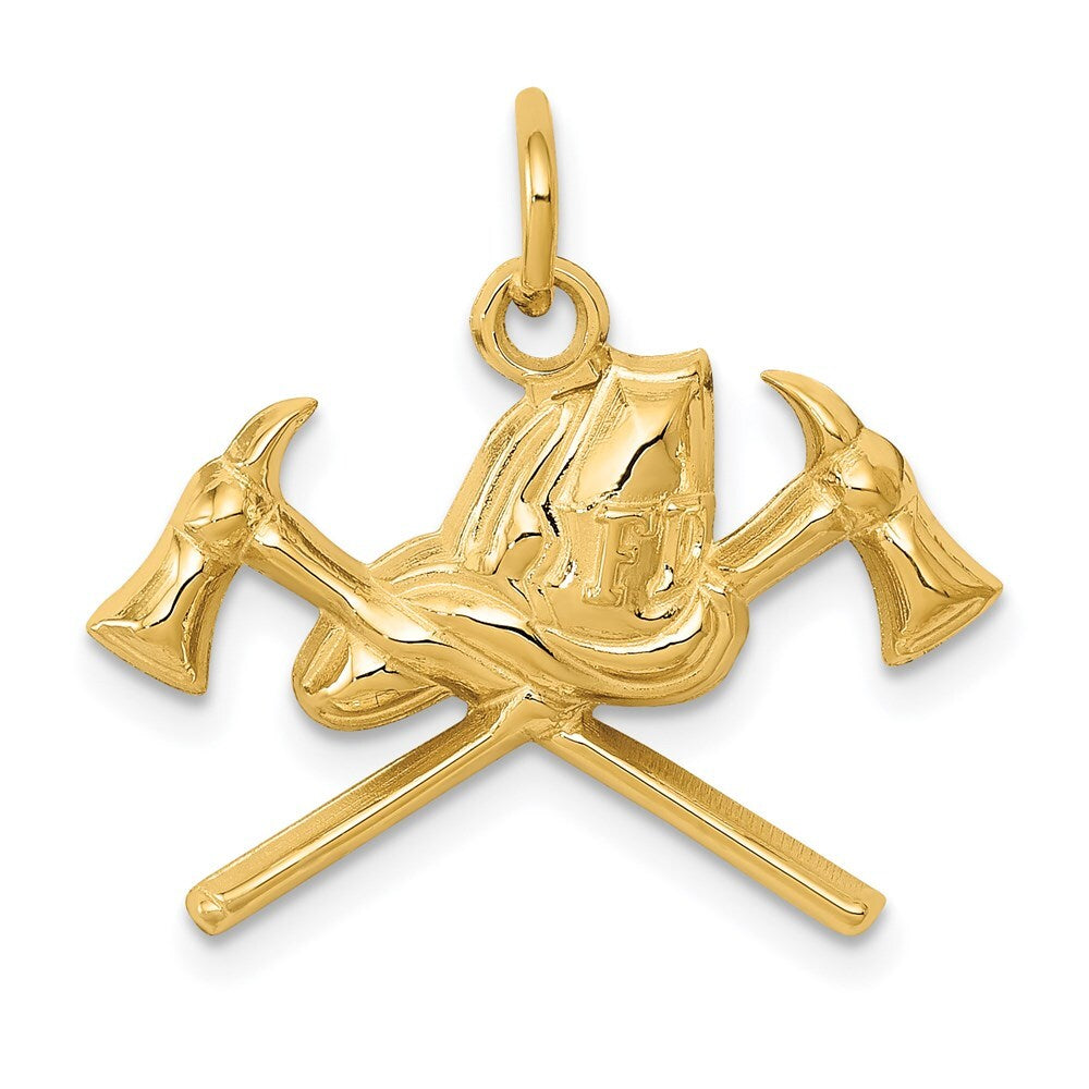 14k Yellow Gold Fire Department Charm Pendant for Women