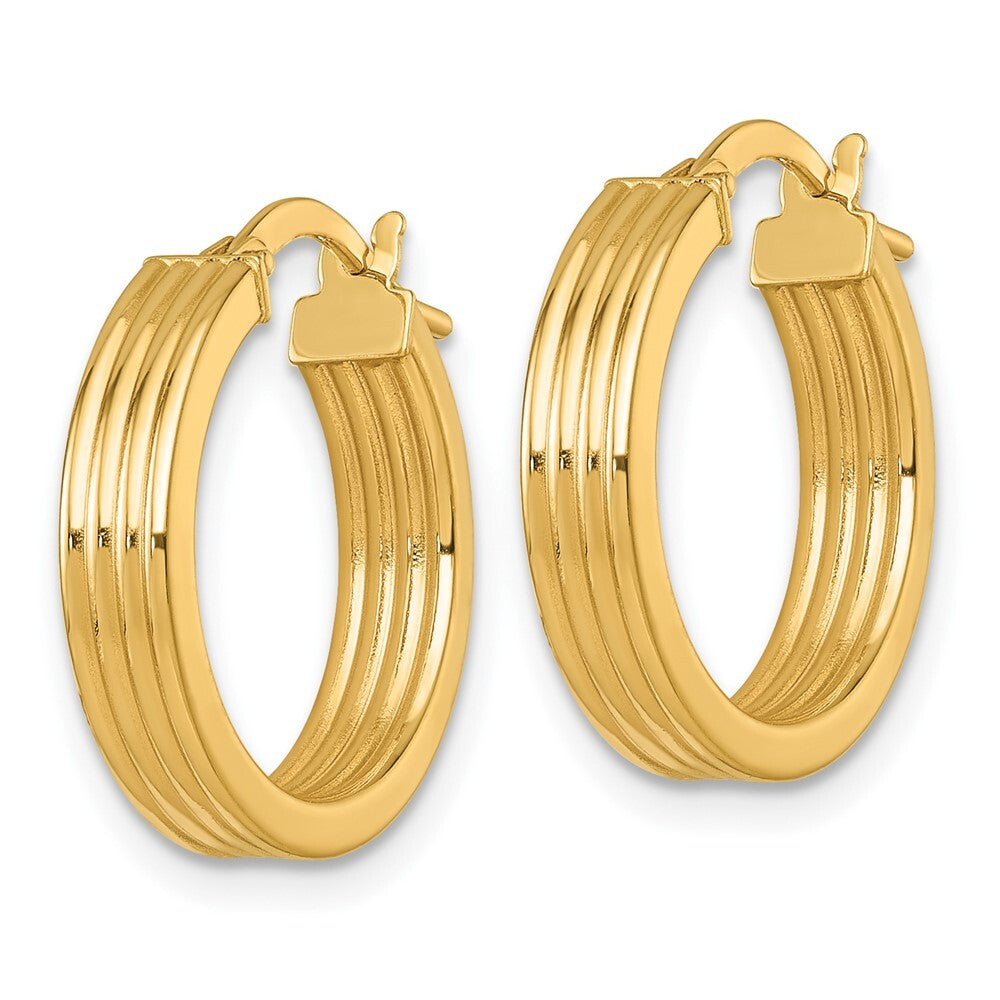 14k Yellow Gold Polished Grooved Hoop Earrings Gift for Women