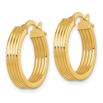 14k Yellow Gold Polished Grooved Hoop Earrings Gift for Women