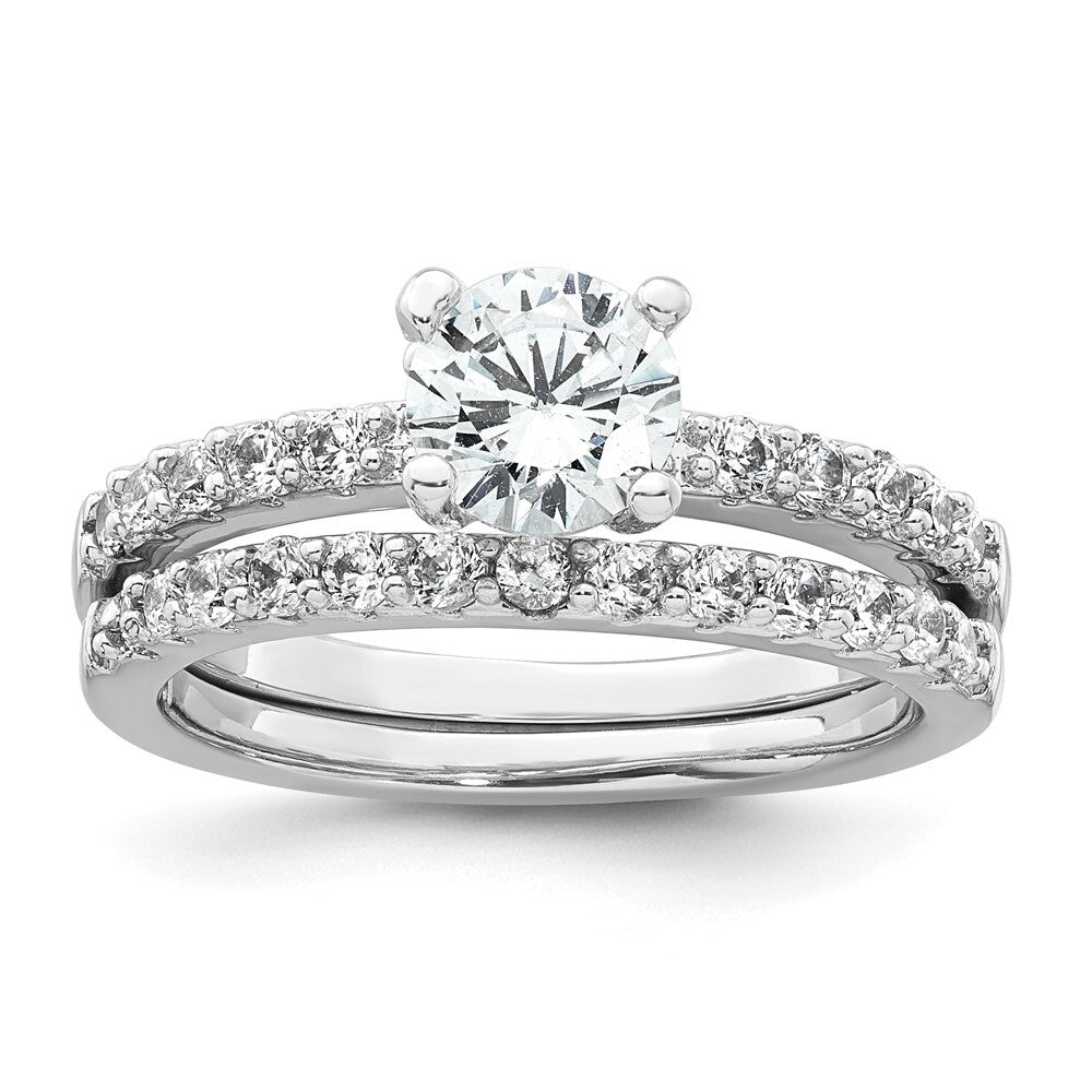 Sterling Silver Rhodium-plated Polished CZ Engagement Ring Set Size 8