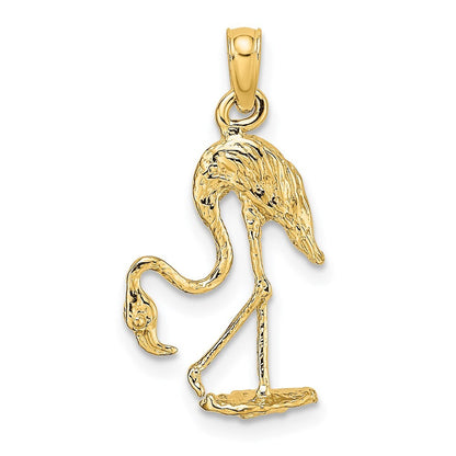 14k Yellow Gold 3-D Textured Flamingo Charm Pendant for Women