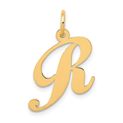14k Yellow Gold Medium Fancy Script Letter R Initial Charm Pendant for Women