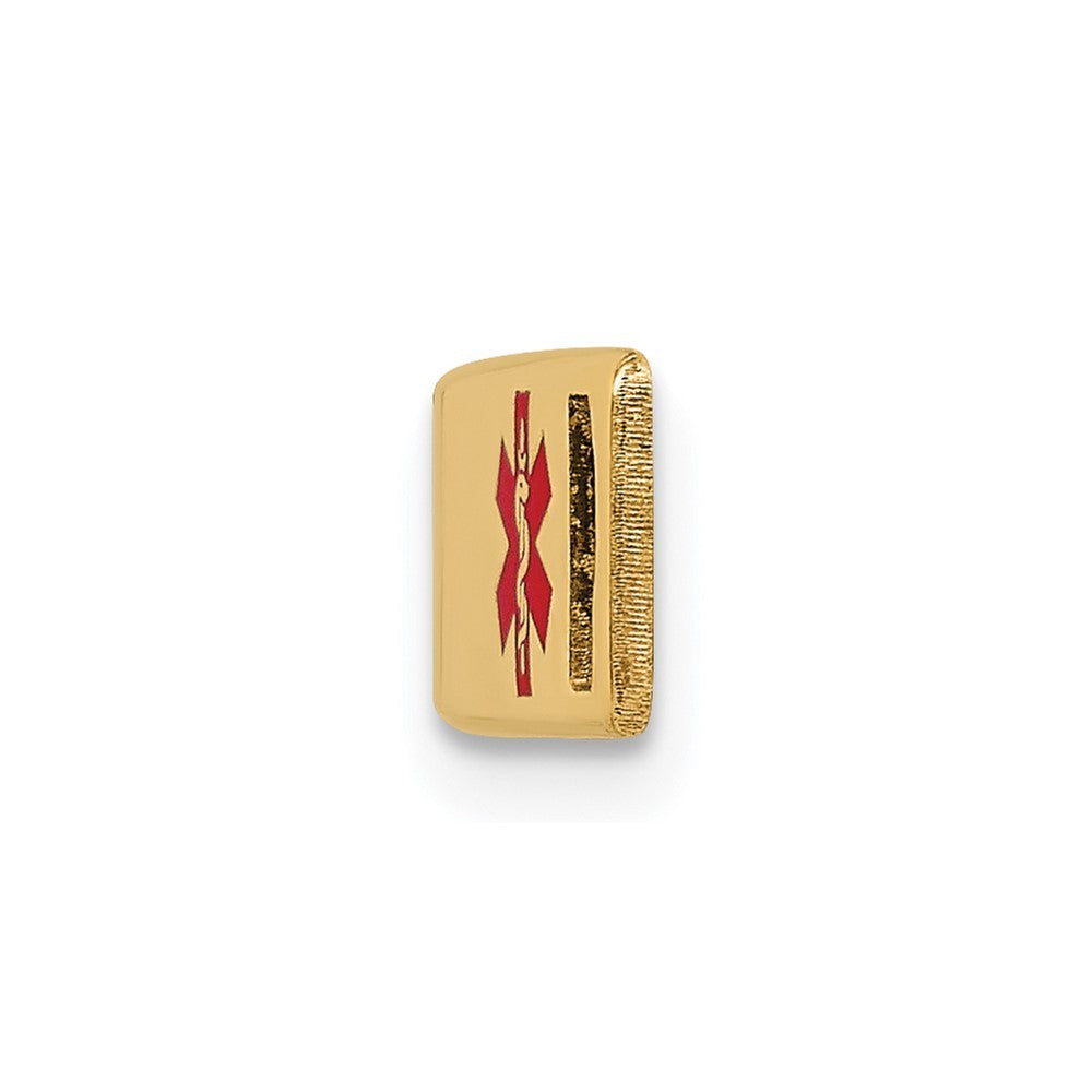 14k Yellow Gold 34x6mm Off-Center Red Epoxy Enameled Medical ID Plate # 817
