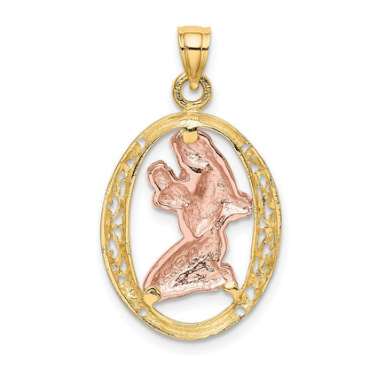 14k Two-tone Gold WIth White Rhodium Mother and Baby In Oval Frame Charm Pendant