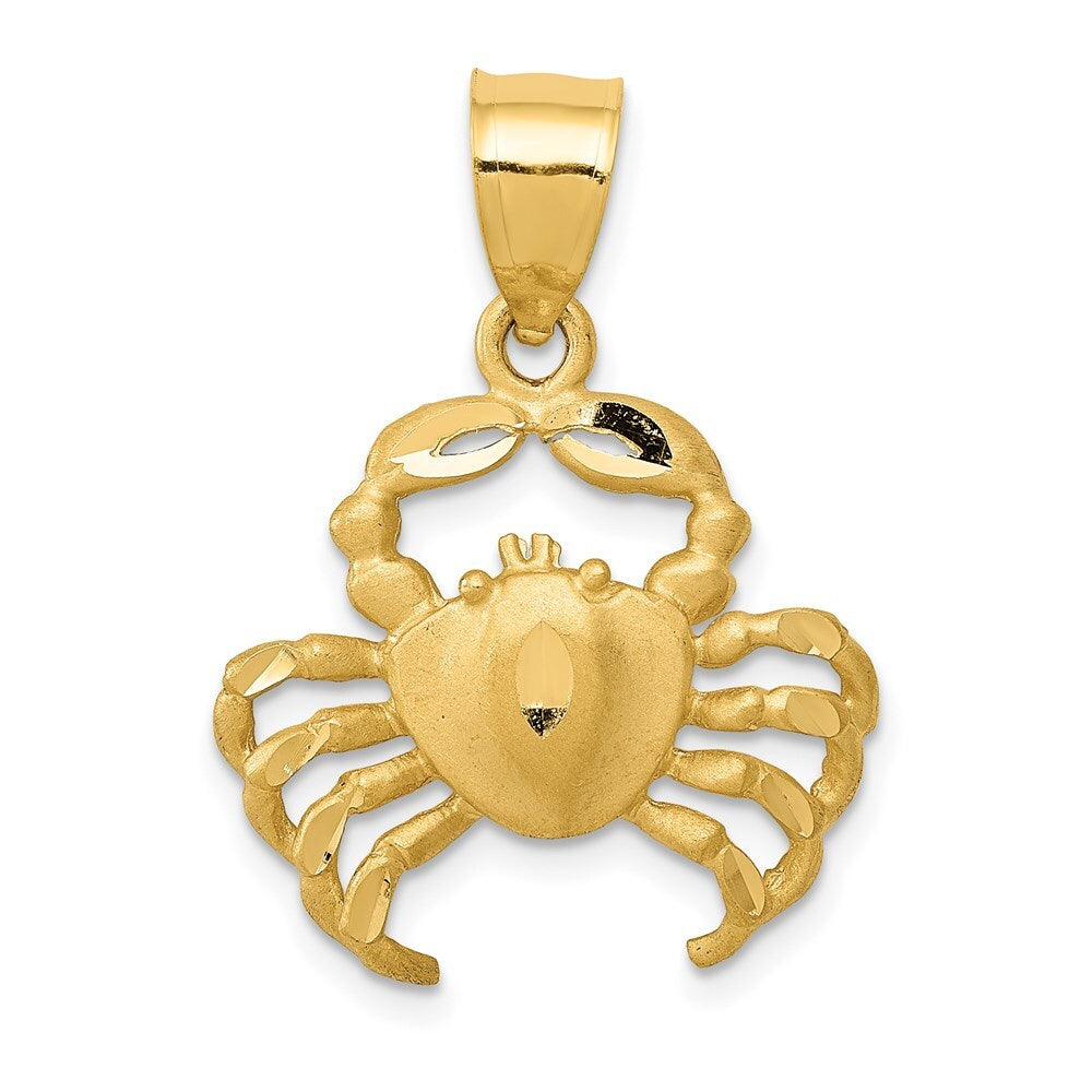 14k Yellow Gold Satin Diamond-cut Crab Pendant for Women