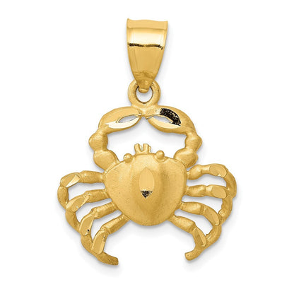 14k Yellow Gold Satin Diamond-cut Crab Pendant for Women