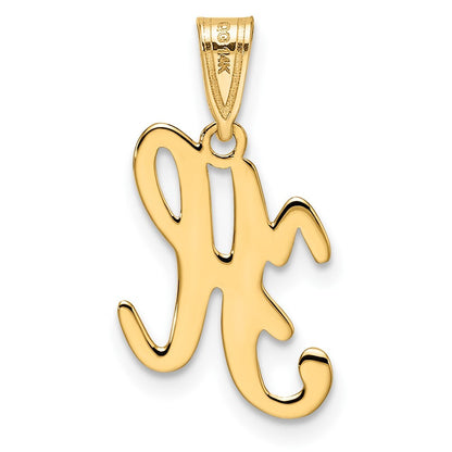 14k Yellow Gold Script Letter H Initial Pendant for Women