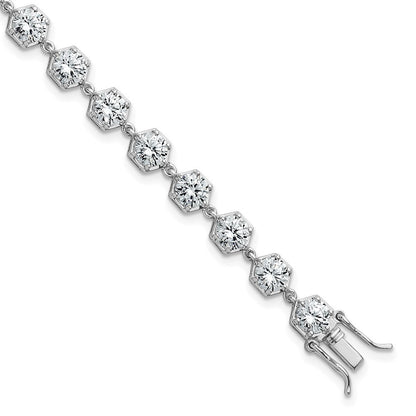Sterling Silver Rhodium-plated Polished Round CZ in Hexagon Setting 8" Bracelet