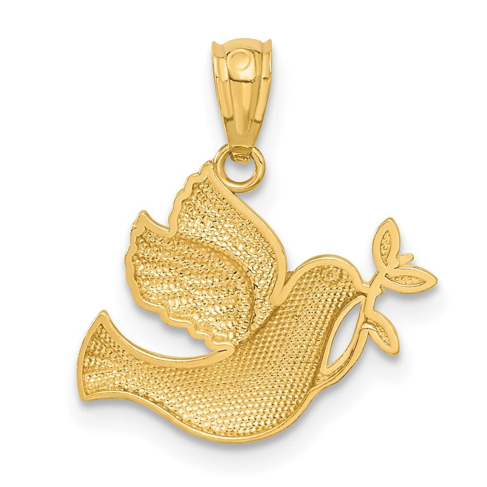 14k Yellow Gold Rhodium Polished Dove Olive Branch Pendant for Women