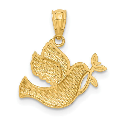 14k Yellow Gold Rhodium Polished Dove Olive Branch Pendant for Women