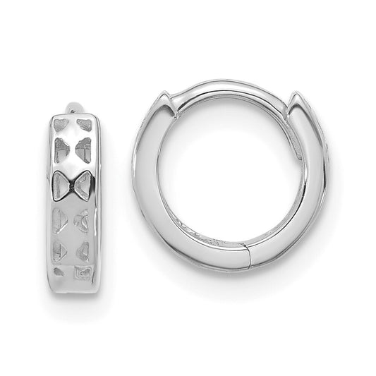 14k White Gold Cut-out Design Hinged Hoop Earrings Gift for Women