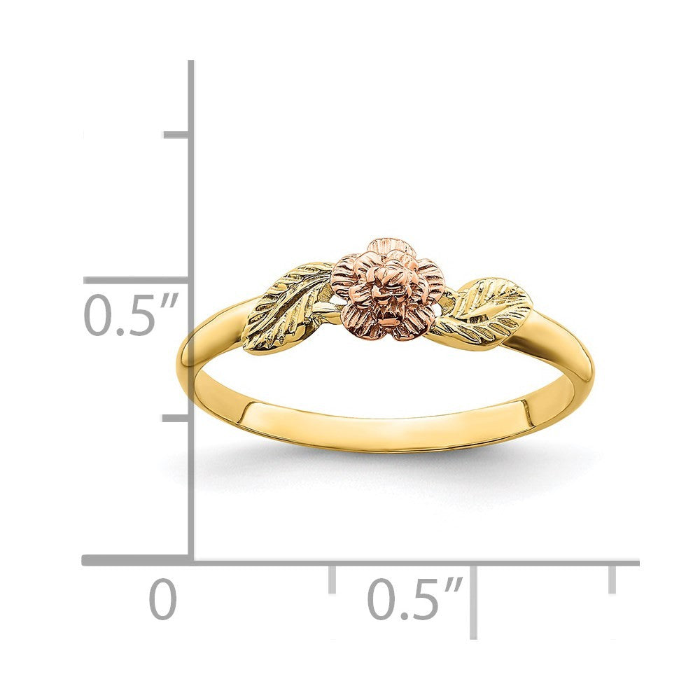 14k Two Tone Gold Diamond-Cut Leaves Flower Ring