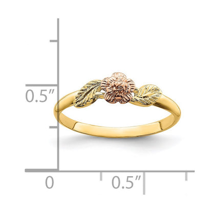 14k Two Tone Gold Diamond-Cut Leaves Flower Ring